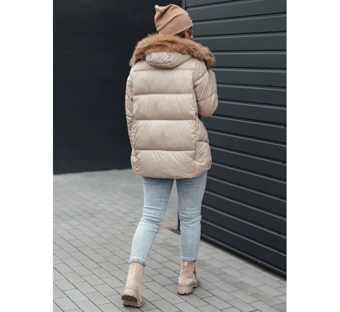NORDKOLL dámská zimní prošívaná bunda s kapucí světle béžová FashionStreet TY4710