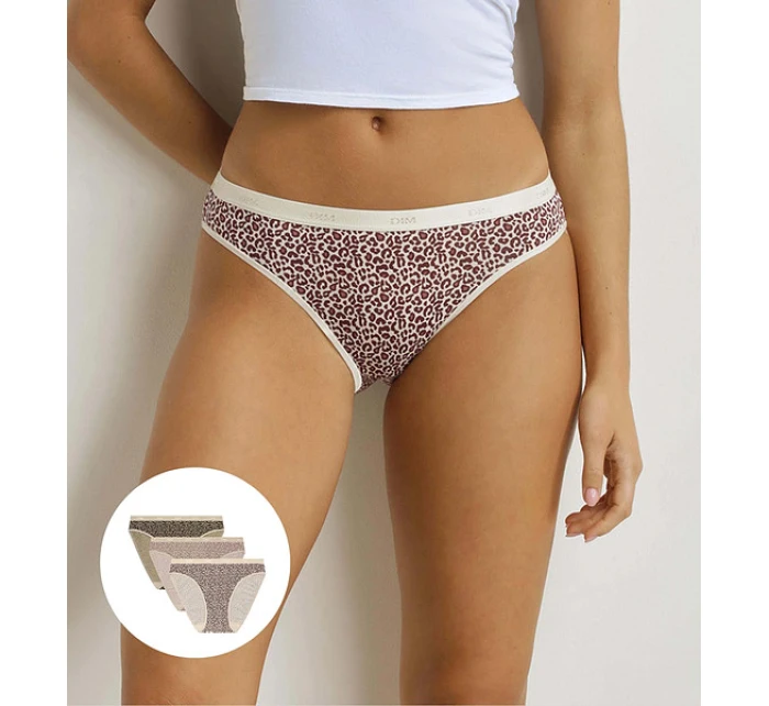 Dámské bavlněné kalhotky 3 ks DIM LES POCKETS COTTON SLIP 3x - DIM - světle hnědá
