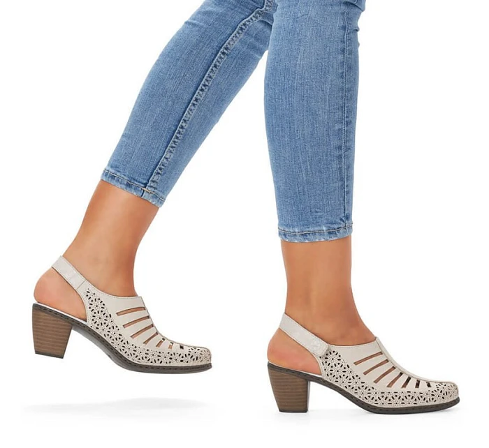 Kožené sandály na podpatku Rieker W RKR49B beige Kožené sandály na podpatku Rieker W RKR49B beige