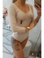 Body s potiskem pistole béžové Body s potiskem pistole béžové