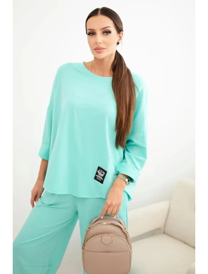 Komplet bavlněný mikina + kalhoty tmavě mátová