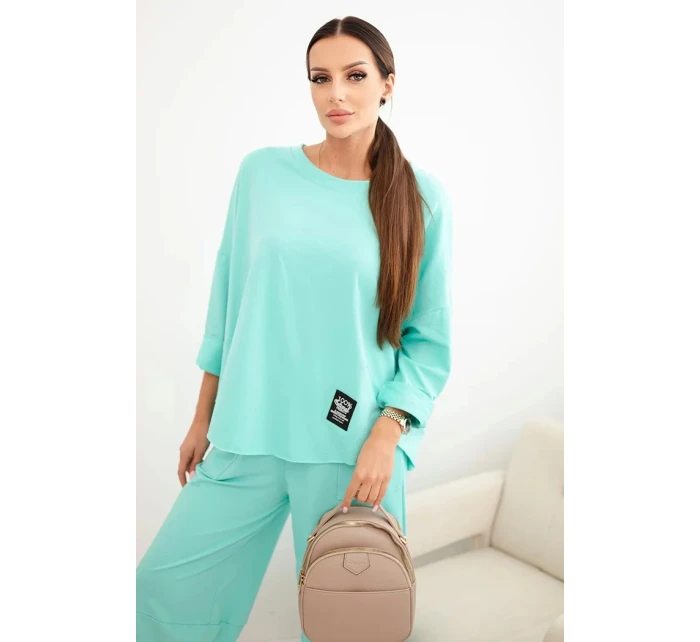 Komplet bavlněný mikina + kalhoty tmavě mátová