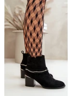 Zateplené dámské boty na podpatku s řetízkem eko semišové černé Hanalen Zateplené dámské boty na podpatku s řetízkem eko semišové černé Hanalen