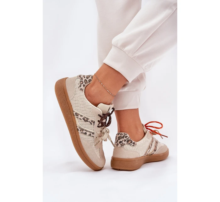 Dámské Tenisky S Dvojitým Šněrováním Leopardí Béžové Ollabes