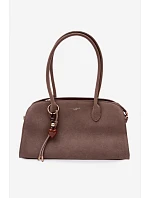 Kabelka s přívěskem a sponami eko semiš tmavě béžová Violette