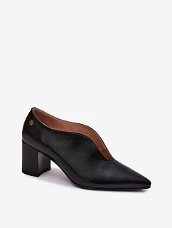 Kožené dámské polobotky na podpatku model 22123149 Černé - Maciejka