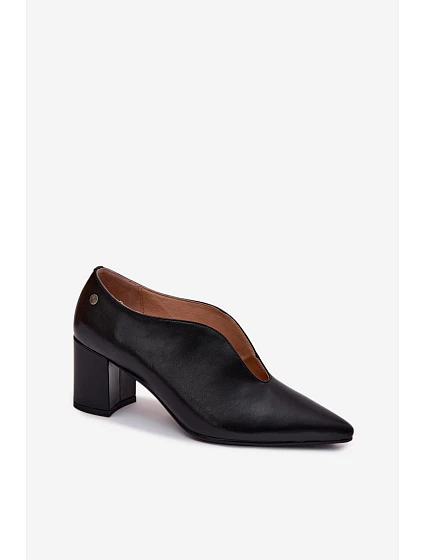 Kožené dámské polobotky na podpatku model 22123149 Černé - Maciejka