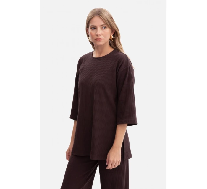 B301 Žebrovaný pletený top - tmavá čokoláda B301 Žebrovaný pletený top - tmavá čokoláda