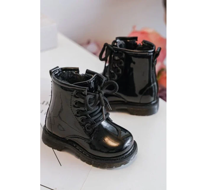 Dětské lakované kotníkové boty na zip, Black Tibbie