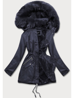 Tmavě modrá dámská zimní bunda s kožešinovou podšívkou (B550-3)