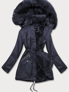 Tmavě modrá dámská zimní bunda s kožešinovou podšívkou (B550-3)