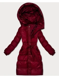 Prošívaná zimní bunda ve vínové bordó barvě s páskem model 21748216 - J.STYLE
