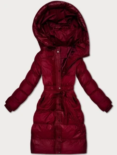 Prošívaná zimní bunda ve vínové bordó barvě s páskem model 21748216 - J.STYLE