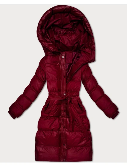 Prošívaná zimní bunda ve vínové bordó barvě s páskem model 21748216 - J.STYLE