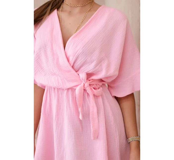 Mušelínové šaty s pasem světle růžová