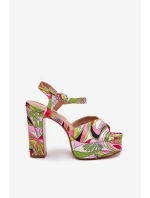 Vzory Sandály Na Podpatku A Platformě Růžovo-Zelené Slaria Vzory Sandály Na Podpatku A Platformě Růžovo-Zelené Slaria