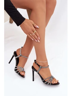 Dámské sandály na podpatku s pásky a cínky Černé Tanelle