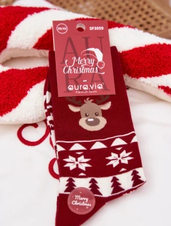 Pánské vánoční ponožky s motivem soba – bordó