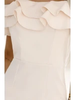 599-1 CARMEN Přiléhavé midi šaty ve španělském stylu - béžové