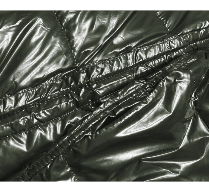 Khaki-béžová oboustranná metalická zimní bunda (P21-7901-22+62)