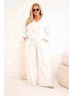 Dámský komplet Plus Size s košilí a širokými kalhotami ecru Dámský komplet Plus Size s košilí a širokými kalhotami ecru