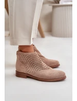 Dámské boty na plochém podpatku perforované béžové S.Barski HY42-076 Dámské boty na plochém podpatku perforované béžové S.Barski HY42-076