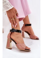 Lakované Dámské Sandály Na Podpatku model 21695396 Růžové - VINCEZA