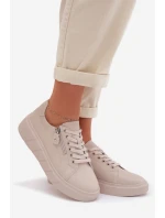 Kožené dámské polobotky s zipem béžové model 22013966 - EVENTO Kožené dámské polobotky s zipem béžové model 22013966 - EVENTO