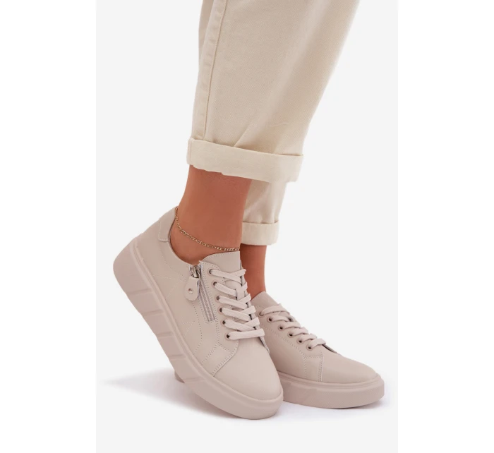 Kožené dámské polobotky s zipem béžové model 22013966 - EVENTO Kožené dámské polobotky s zipem béžové model 22013966 - EVENTO