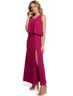 K048 Maxi šaty s volánkem - švestka