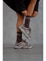 Dámské ponožky se dvěma tenkými proužky – hnědé