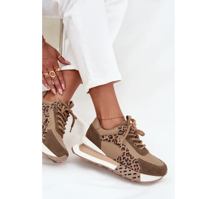 Dámské kožené tenisky na platformě s leopardím vzorem Artiker – hnědé Dámské kožené tenisky na platformě s leopardím vzorem Artiker – hnědé