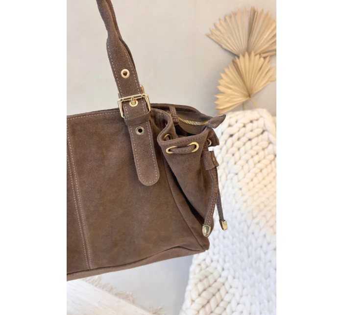 Dámská kožená semišová kabelka Ovelia – tmavě béžová