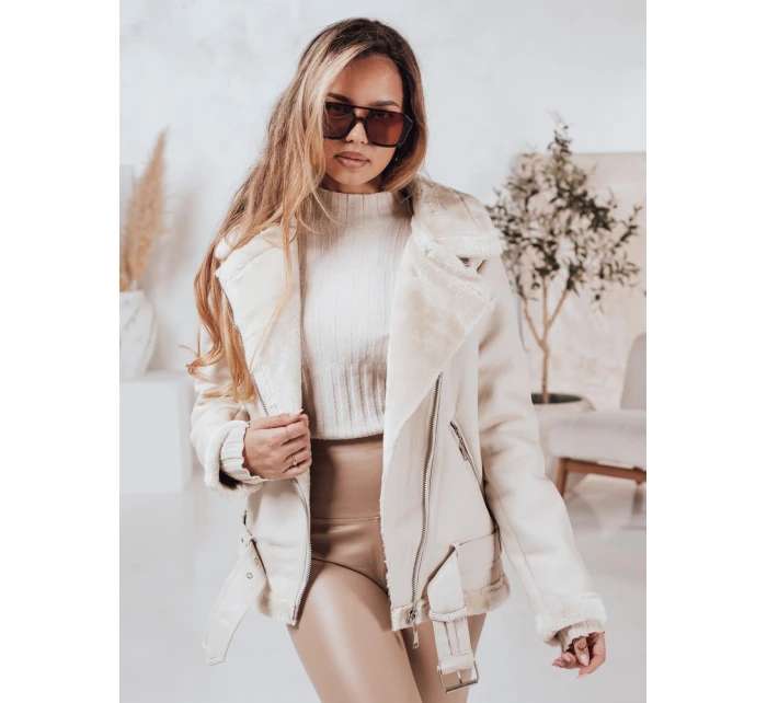 Dámská kožená bunda s ovčí kůží NORFDIMA bílá FashionStreet TY4735