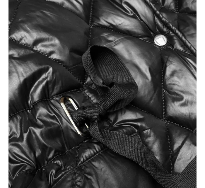 Černý prošívaný kabát s kapucí Libland (LD-7768)