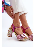 Dámské sandály na podpatku ve květech D&A CR980 růžové