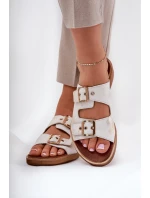 Kožené Ploché Pantofle S Přezkami Zazoo 3020 Zlaté Ošoupané