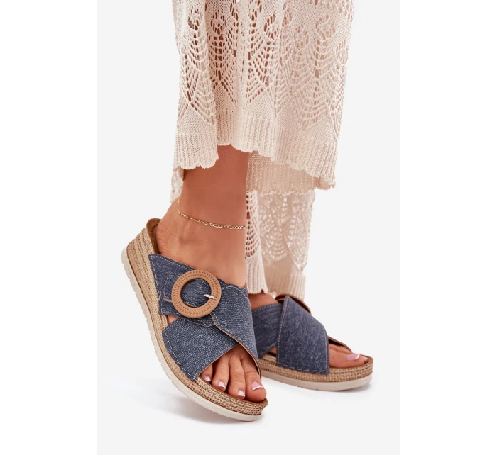 Dámské Pantofle Na Klínu S Přezkou  Modré model 21701893 - Inblu