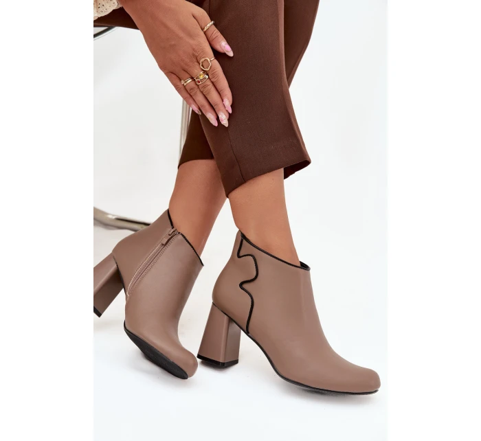 Kožené zateplené kotníkové boty na jehlový podpatek Béžové Ivessara Kožené zateplené kotníkové boty na jehlový podpatek Béžové Ivessara