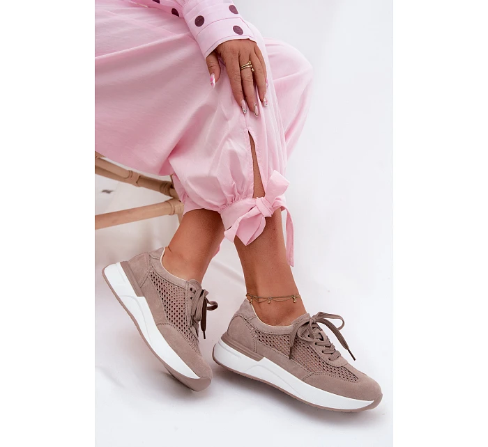 Kožené Semišové Tenisky Na Platformě Tmavě Béžové Norisa