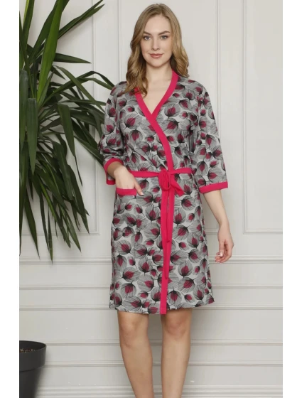 Dámský župan Y19255 šedý se vzorem - La Penna
