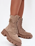 Dámské zateplené kotníkové boty s ozdobou DA183P Béžová - Seastar