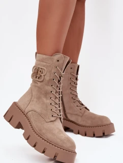 Dámské zateplené kotníkové boty s ozdobou DA183P Béžová - Seastar
