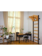 DŘEVĚNÝ KOVOVÝ GYMNASTICKÝ ŽEBŘÍK PRO 4 MADLA S DŘEVĚNOU TYČÍ BENCHK 211B