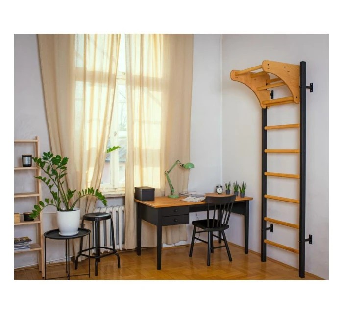 DŘEVĚNÝ KOVOVÝ GYMNASTICKÝ ŽEBŘÍK PRO 4 MADLA S DŘEVĚNOU TYČÍ BENCHK 211B