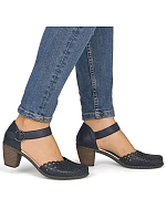 Dámské kožené sandály na jehlovém podpatku pohodlné ažurové tmavě modré Rieker 40902-14