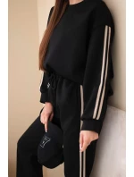 Dámský viskózový máslový komplet s lampasy černý