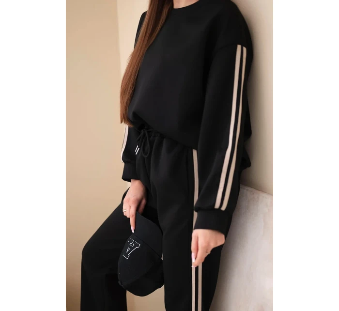 Dámský viskózový máslový komplet s lampasy černý