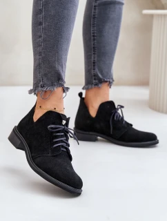 Semišové Polobotky Šněrovací Na Plochém Podpatku Černé model 21670945 - Zazoo