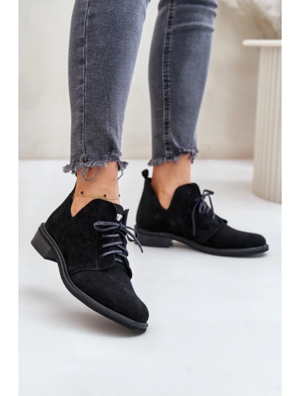 Semišové Polobotky Šněrovací Na Plochém Podpatku Černé model 21670945 - Zazoo